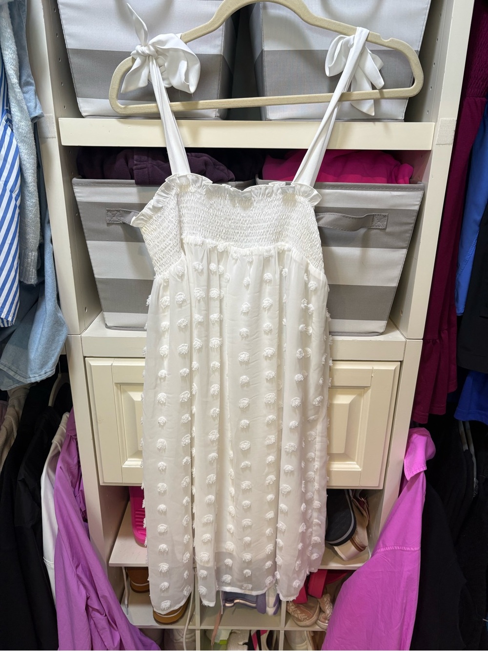 White Swiss Dot Tie-Shoulder Sundress